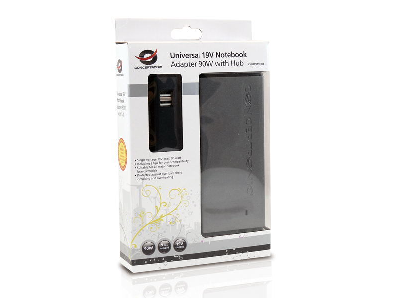 Conceptronic Universal 19V Notebook Adapter 90W with Hub – image 5