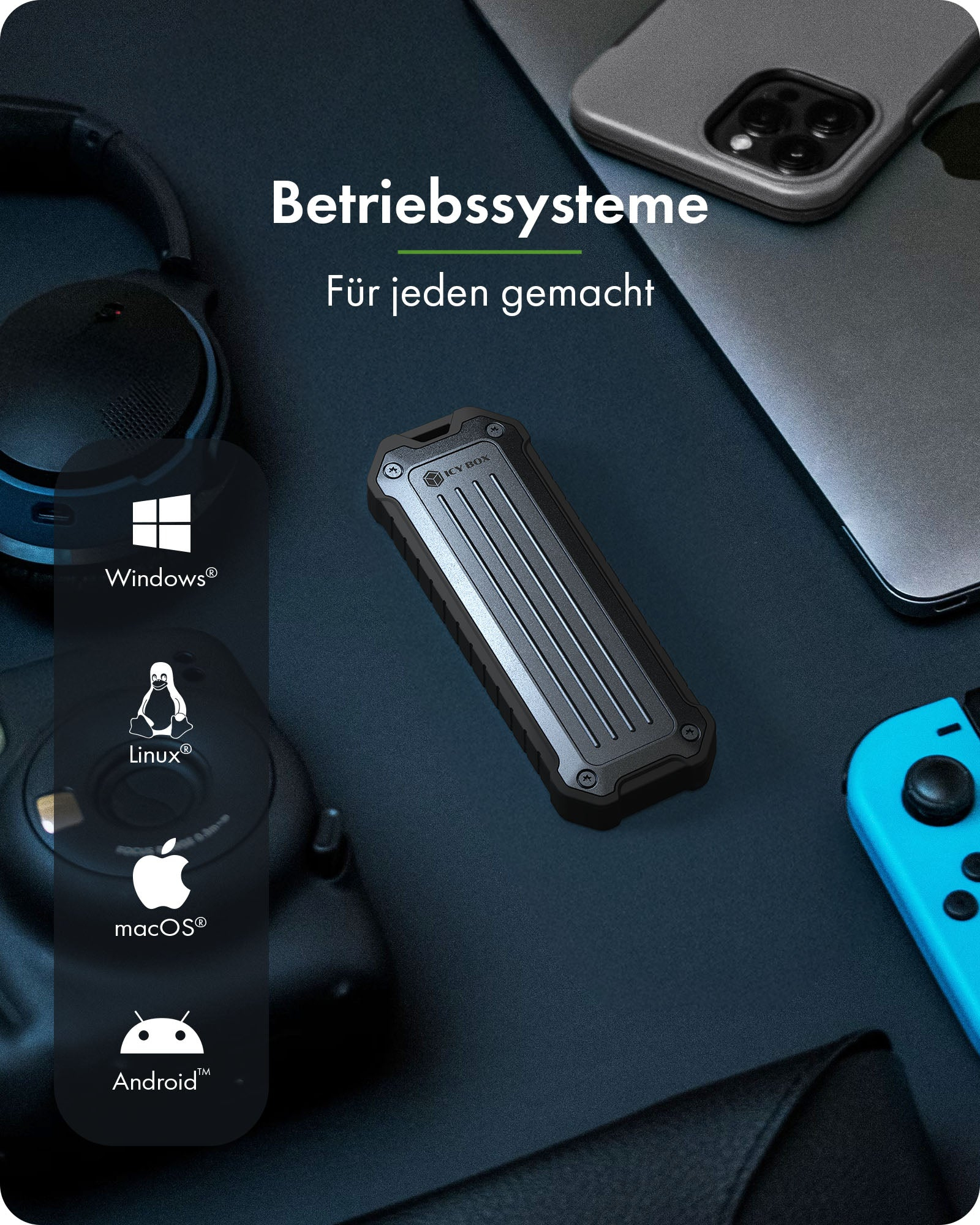 Geh. IcyBox für NVMe M.2/SATA SSD 10Gbps USB3.2 GEN2 Type-C