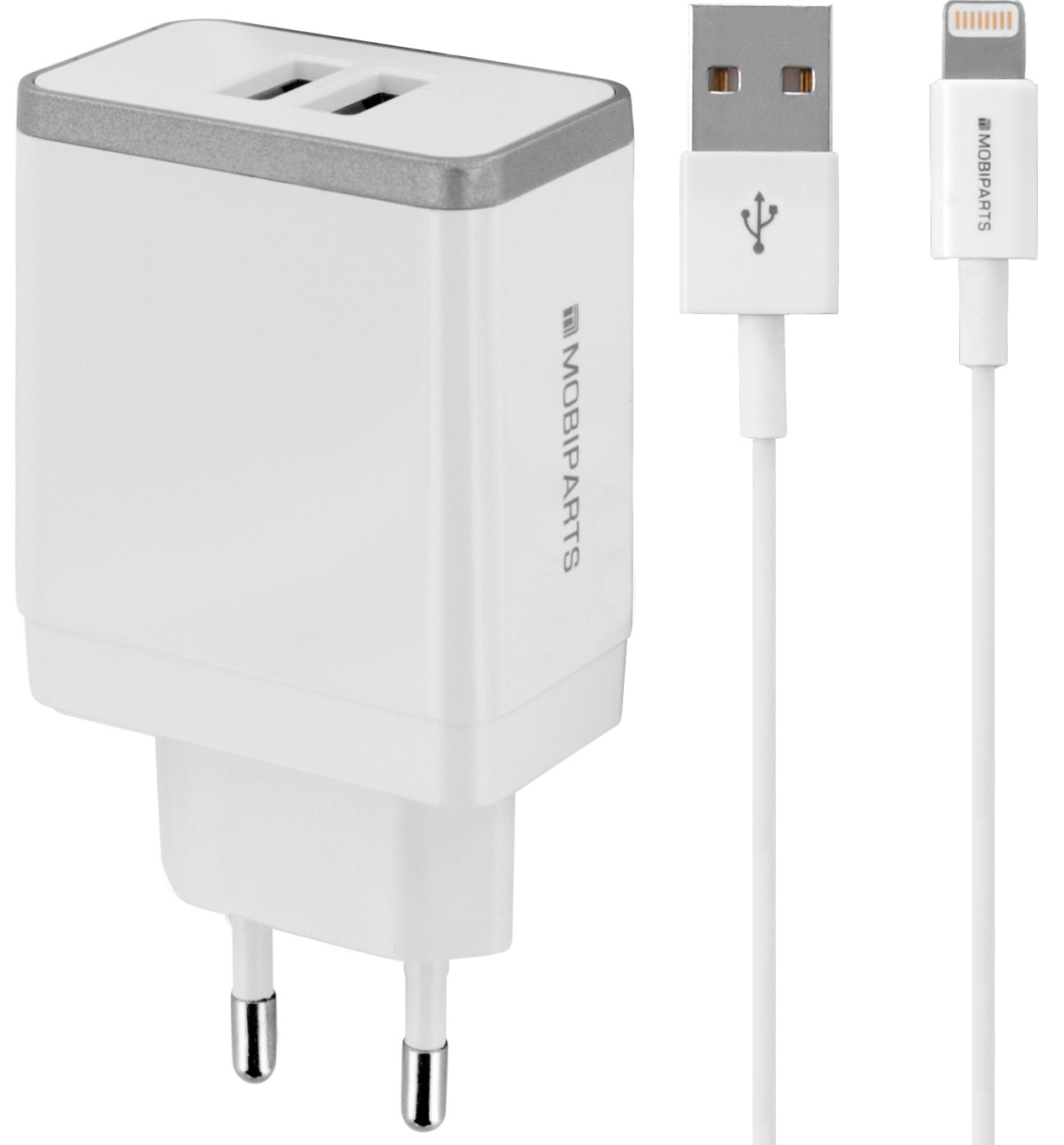 Mobiparts Wall Charger Dual USB 4.8A + Lightning Cable White – image 1