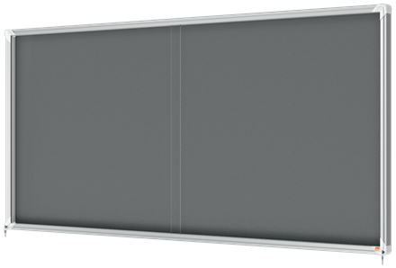 Resim Nobo 1915339 Alüminyum Çerçeveli Kayar Cam Kapaklı Teşhir Panosu, 2000 x 970 mm, Gri