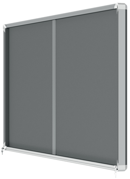 Resim Nobo 1915339 Alüminyum Çerçeveli Kayar Cam Kapaklı Teşhir Panosu, 2000 x 970 mm, Gri