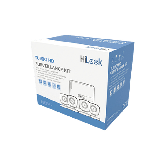Kit de Videovigilancia HiLook KIT7204BP - DVR - 4 Canales - 4 Cámaras - Bala - Día/Noche - IR 20 - 4 Cables - Fuente de poder - KIT7204BP