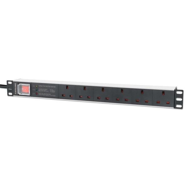 Intellinet 19" 1U PDU 6-way UK With switch and Surge Protection Rackmount Power Distribution Unit UK 3-pin outlets 3m power cord output