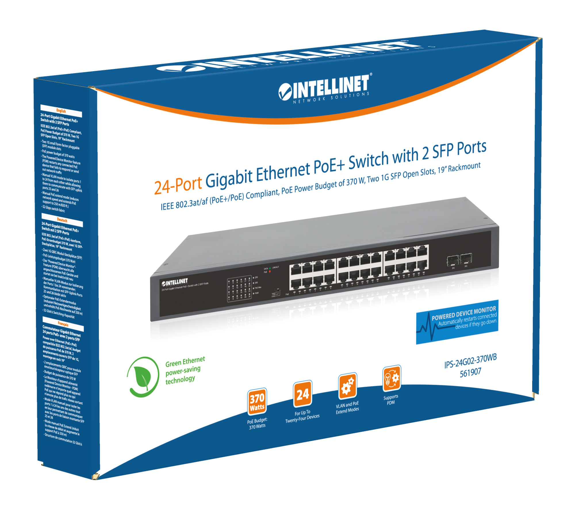 Intellinet 24-Port Gigabit Ethernet PoE+ Switch with 2 SFP Ports IEEE 802.3at/af (PoE+/PoE) Compliant – image 8