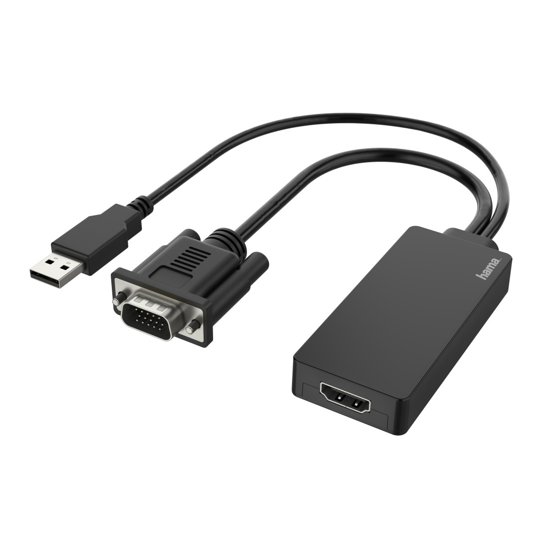 Hama 00200342 USB-A + VGA (D-Sub) - HDMI Adaptör Kablosu, 0.15m, Siyah