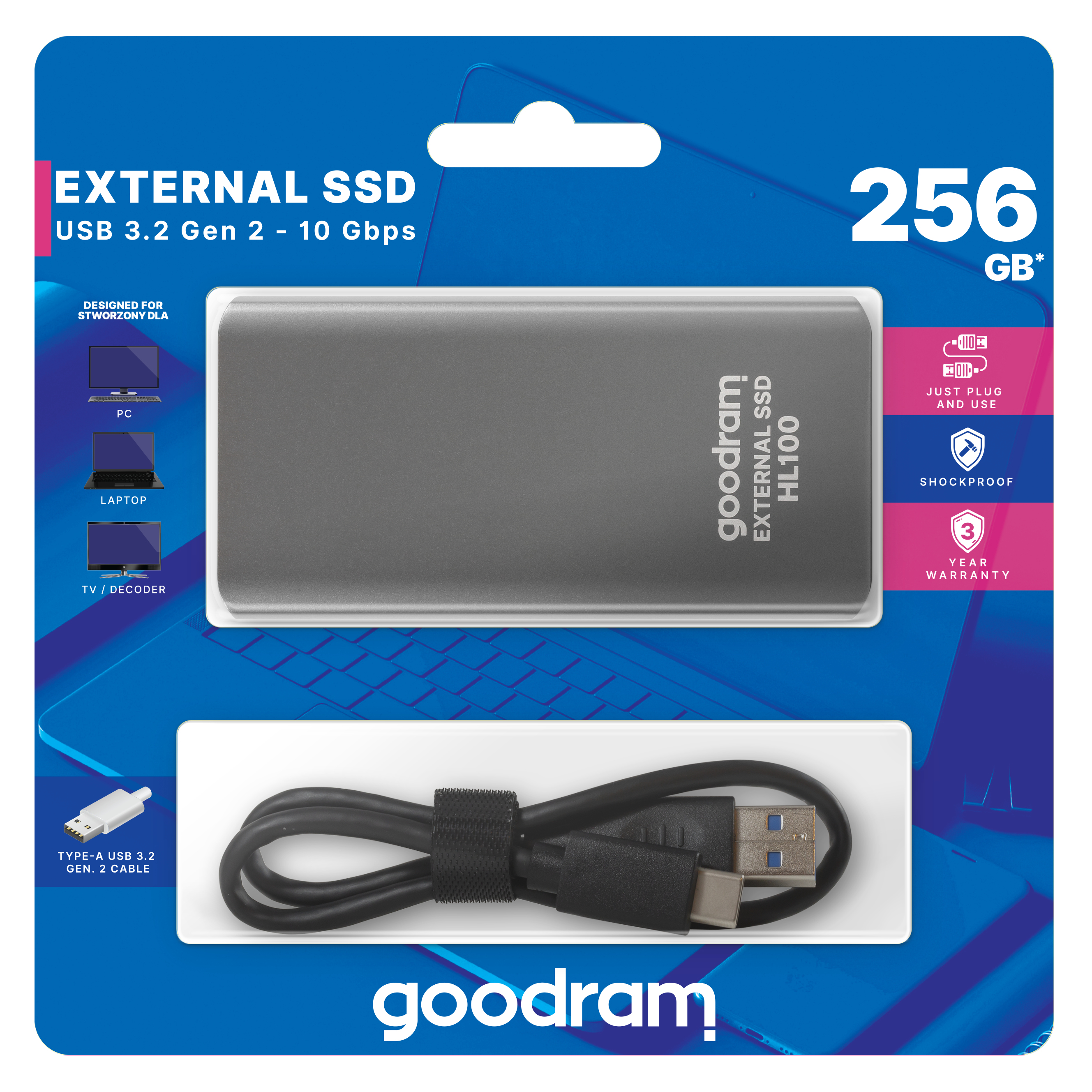 Goodram HL100 256 GB USB Type-C 3.2 Gen 2 (3.1 Gen 2) Grey image 6