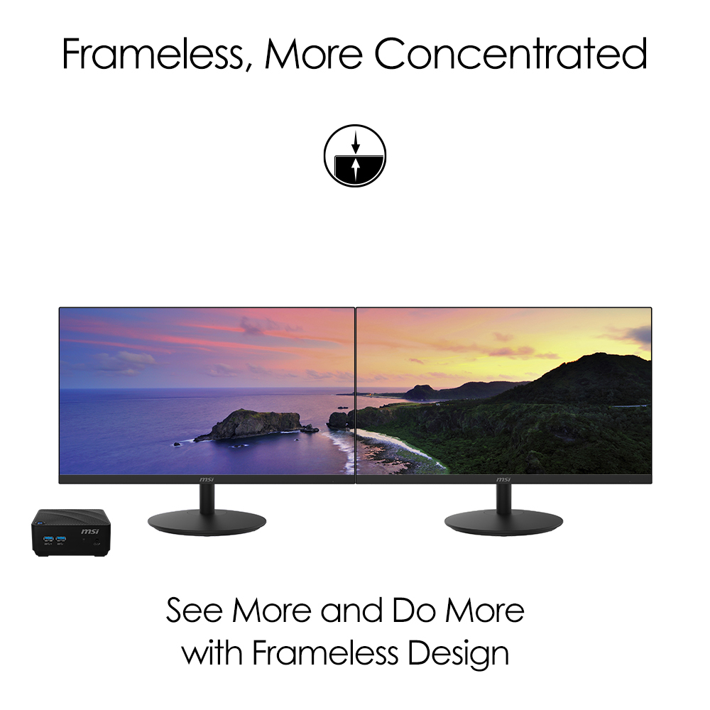 MSI Pro MP242 23.8 Inch Monitor, Full HD (1920 x 1080), 75Hz, IPS, 5ms, HDMI, VGA, Built-in Speakers, Anti-Glare, Anti-Flicker, Less Blue light, TÜV Certified, VESA, Kensington, Black image 3