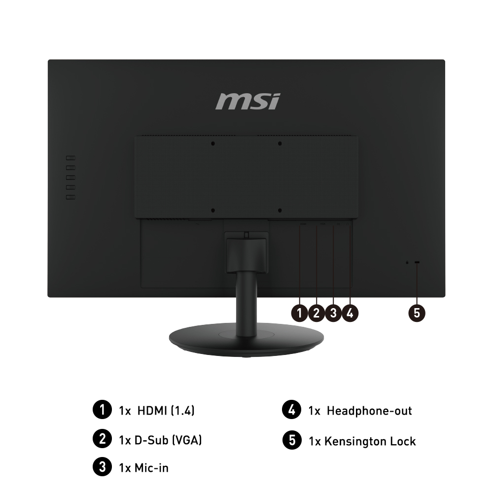 MSI Pro MP271 27 Inch Monitor, Full HD (1920 x 1080), 75Hz, IPS, 5ms, HDMI, VGA, Built-in Speakers, Anti-Glare, Anti-Flicker, Less Blue light, TÜV Certified, VESA, Kensington, Black image 3