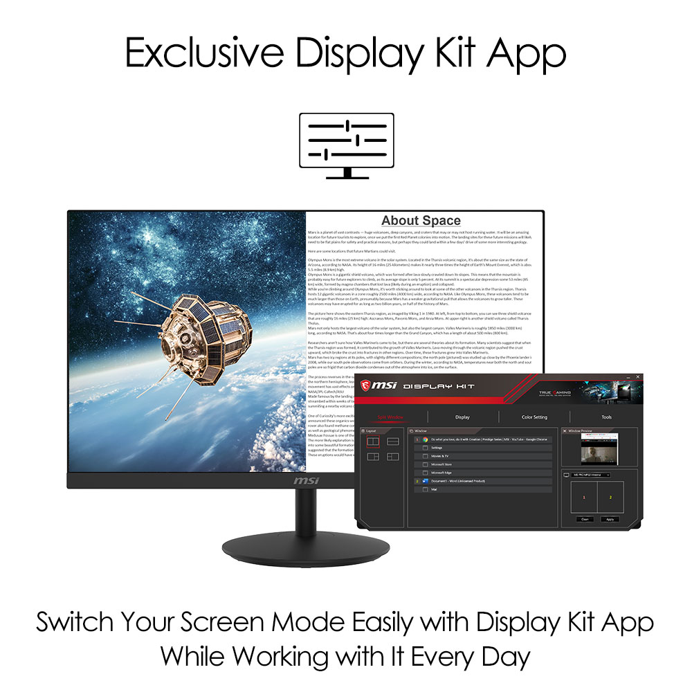 MSI Pro MP271 27 Inch Monitor, Full HD (1920 x 1080), 75Hz, IPS, 5ms, HDMI, VGA, Built-in Speakers, Anti-Glare, Anti-Flicker, Less Blue light, TÜV Certified, VESA, Kensington, Black image 11