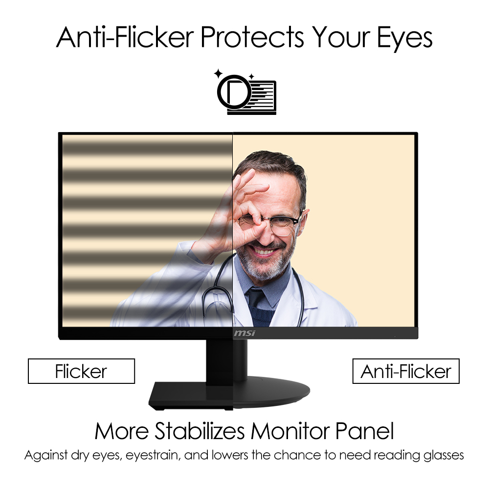 MSI Pro MP271 27 Inch Monitor, Full HD (1920 x 1080), 75Hz, IPS, 5ms, HDMI, VGA, Built-in Speakers, Anti-Glare, Anti-Flicker, Less Blue light, TÜV Certified, VESA, Kensington, Black image 9