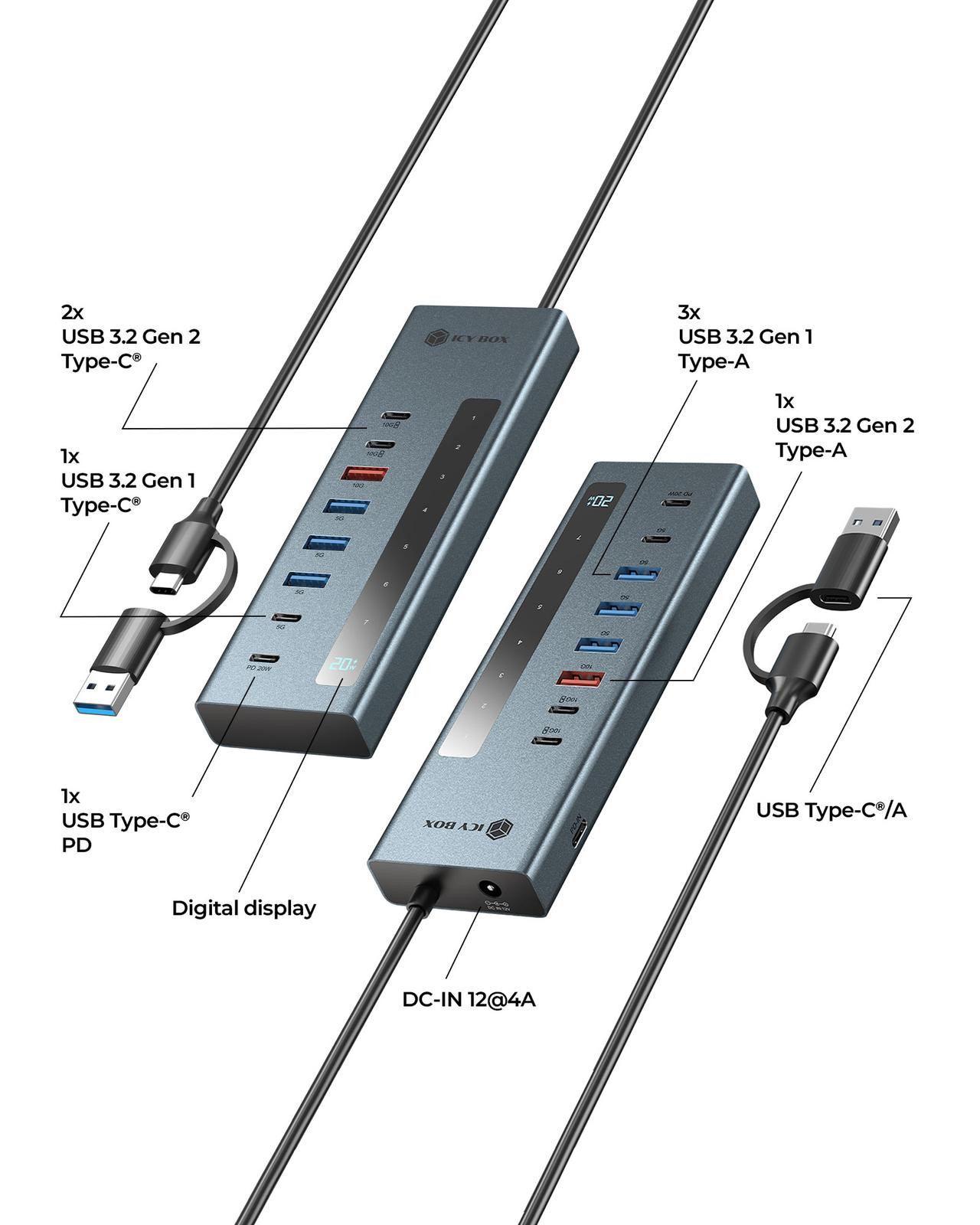 ICY BOX 9-in-1 hub with Power Delivery and Type-C/Type-A host connection – image 2