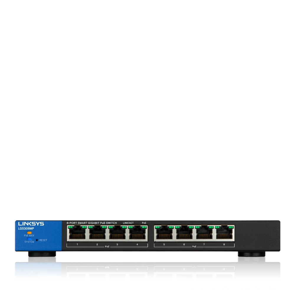 Linksys LGS308MP-UK network switch Managed Gigabit Ethernet (10/100/1000) Power over Ethernet (PoE) Black, Blue
