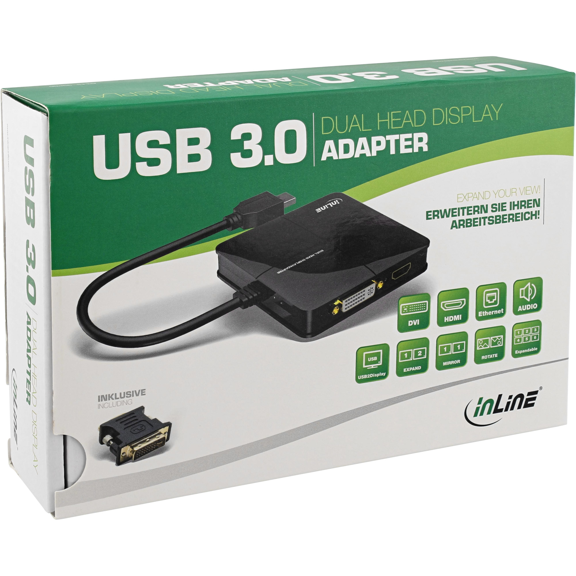 InLine USB graphics adapter, USB 3.0 to DVI + HDMI, Dual Head, max – image 4