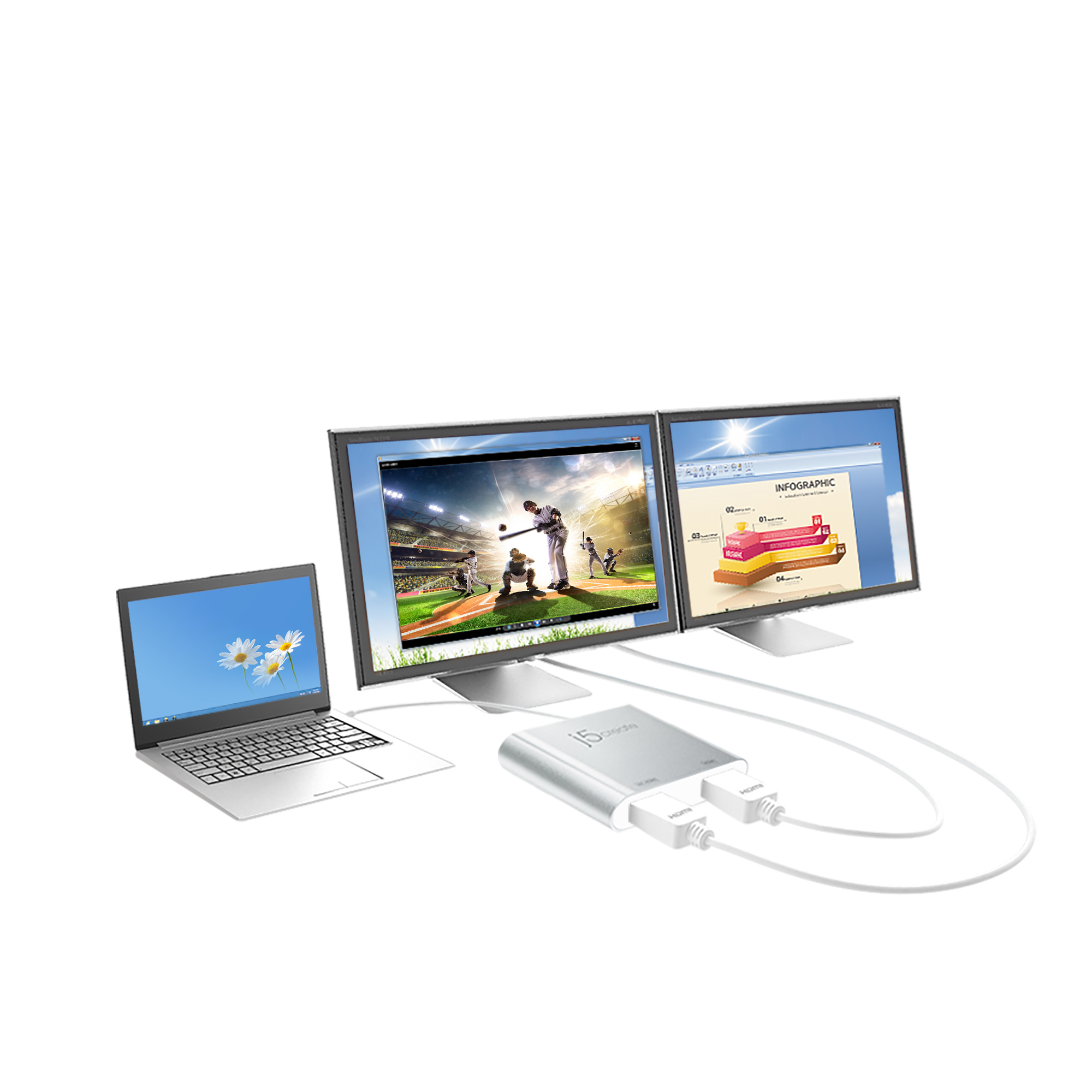 j5create JUA365 USB™ 3.0 to Dual HDMI Multi-Monitor Adapter, Silver – image 7