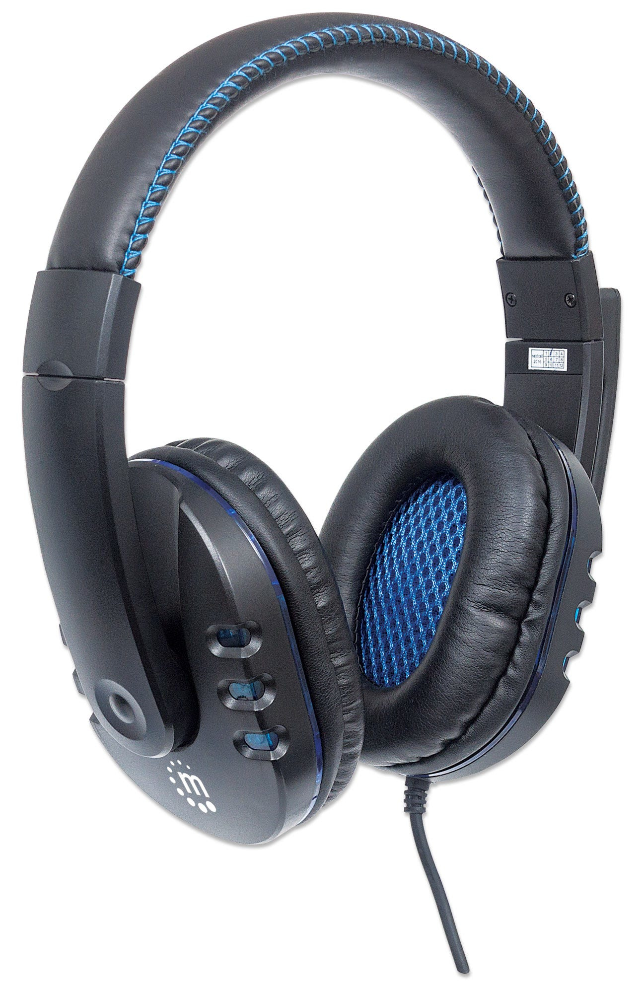 Manhattan USB-A Gaming Headset with LEDs. Retractable Built-in Microphone, Audio Control, Integrated 1.8m cable, Black and Blue, Three Year Warranty – image 3