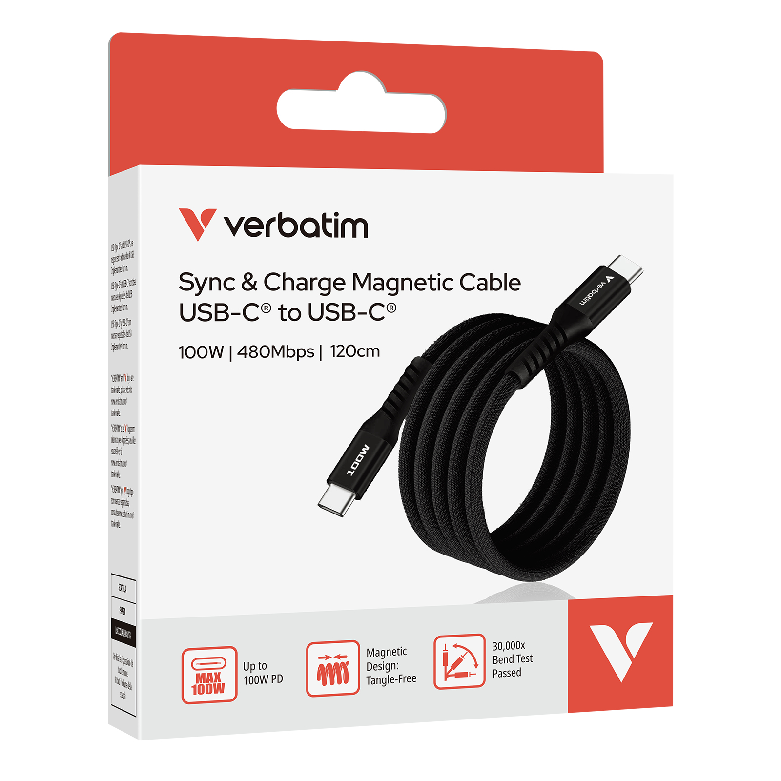 Verbatim Sync & Charge USB-C to USB-C 100W Magn. 120cm Black Ladekabel