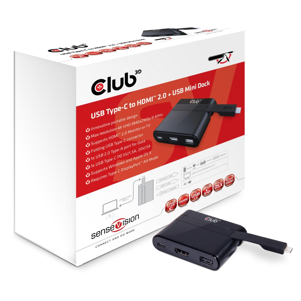 CLUB3D USB Type-C to HDMI™ 2.0 + USB 2.0 + USB Type-C Charging Mini Dock – image 1