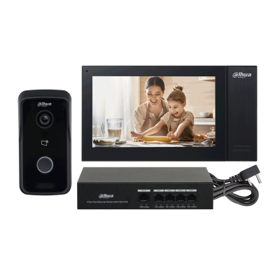 Kit de Videoportero Dahua IP Frente de Calle Monitor y Switch POE Pantalla LCD Touch de 7 Cámara 1MP Ranura SD IP65 DHI-KTP02 - DHI-KTP02