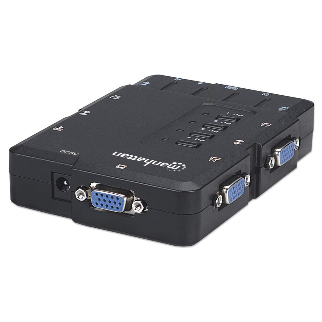Manhattan KVM Switch Compact 4-Port, 4x USB-A, Cables included, Audio Support, Control 4x computers from one pc/mouse/screen, Black, Lifetime Warranty, Boxed – image 4