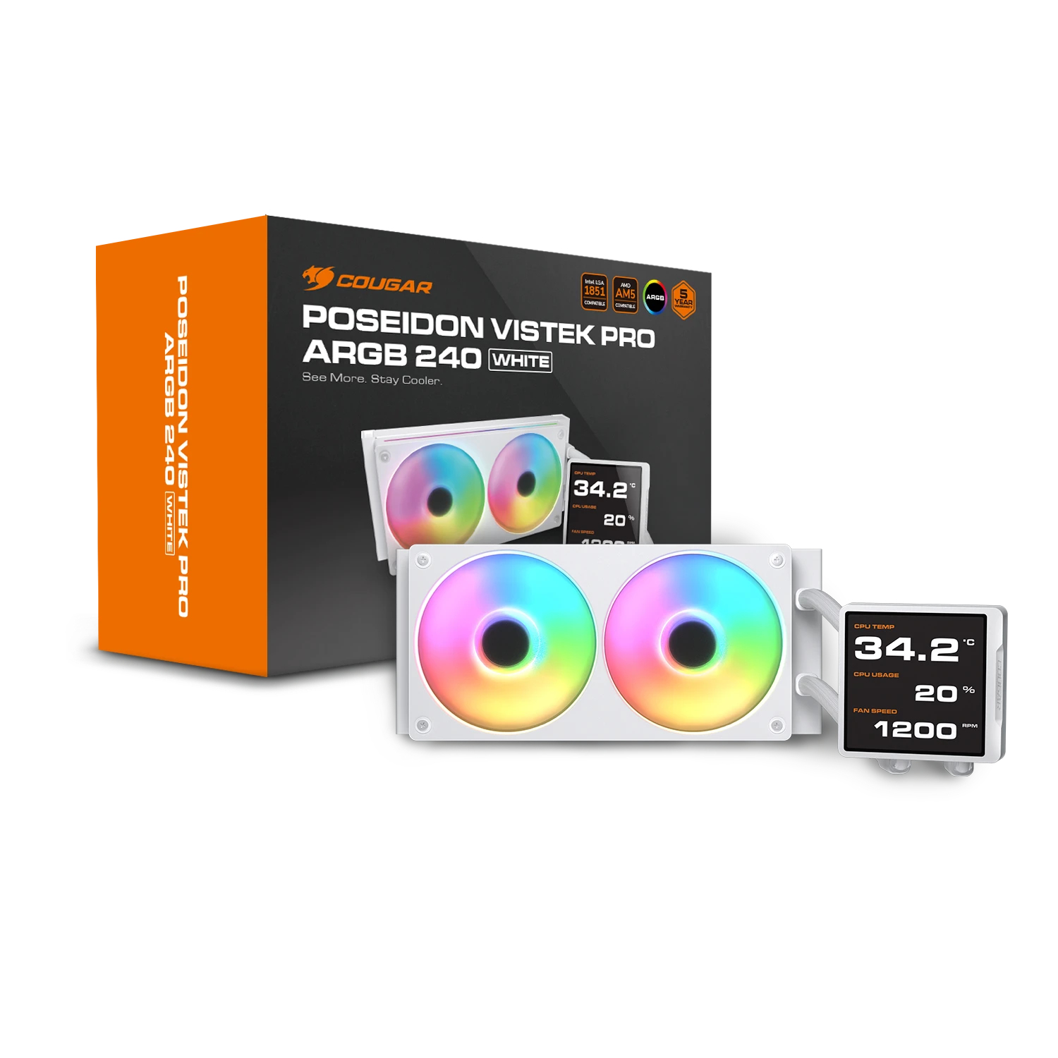 COUGAR CPU Water Cooling Poseidon Vistek Pro 240, ARGB, White – image 5