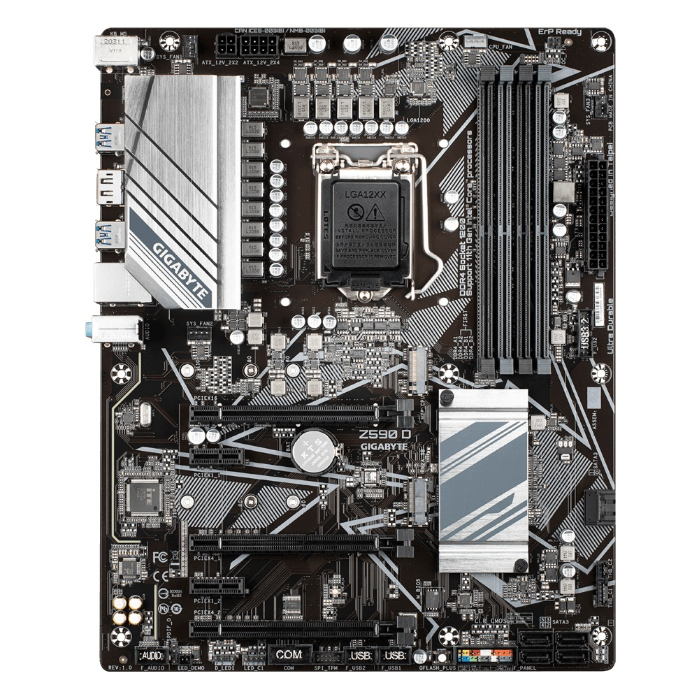 Tarjeta madre gigabyte intel z590 d s-1200 10ma/11va generación 4xddr4 3200 128gb m.2 sata-pcie