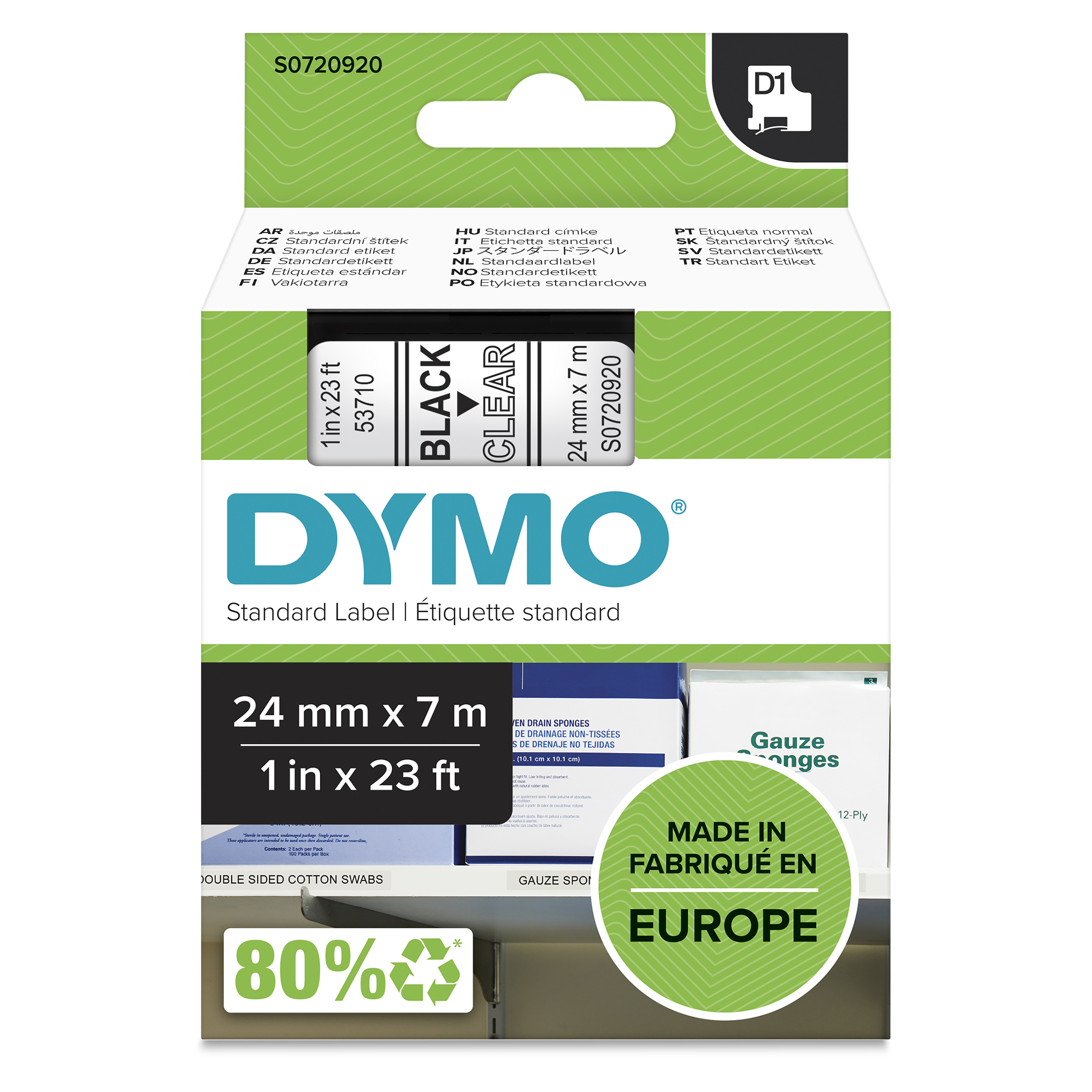 DYMO D1 étiquettes autocollantes authentiques | 24mm x 7m | Noir sur Transparent | pour étiqueteuses LabelManager