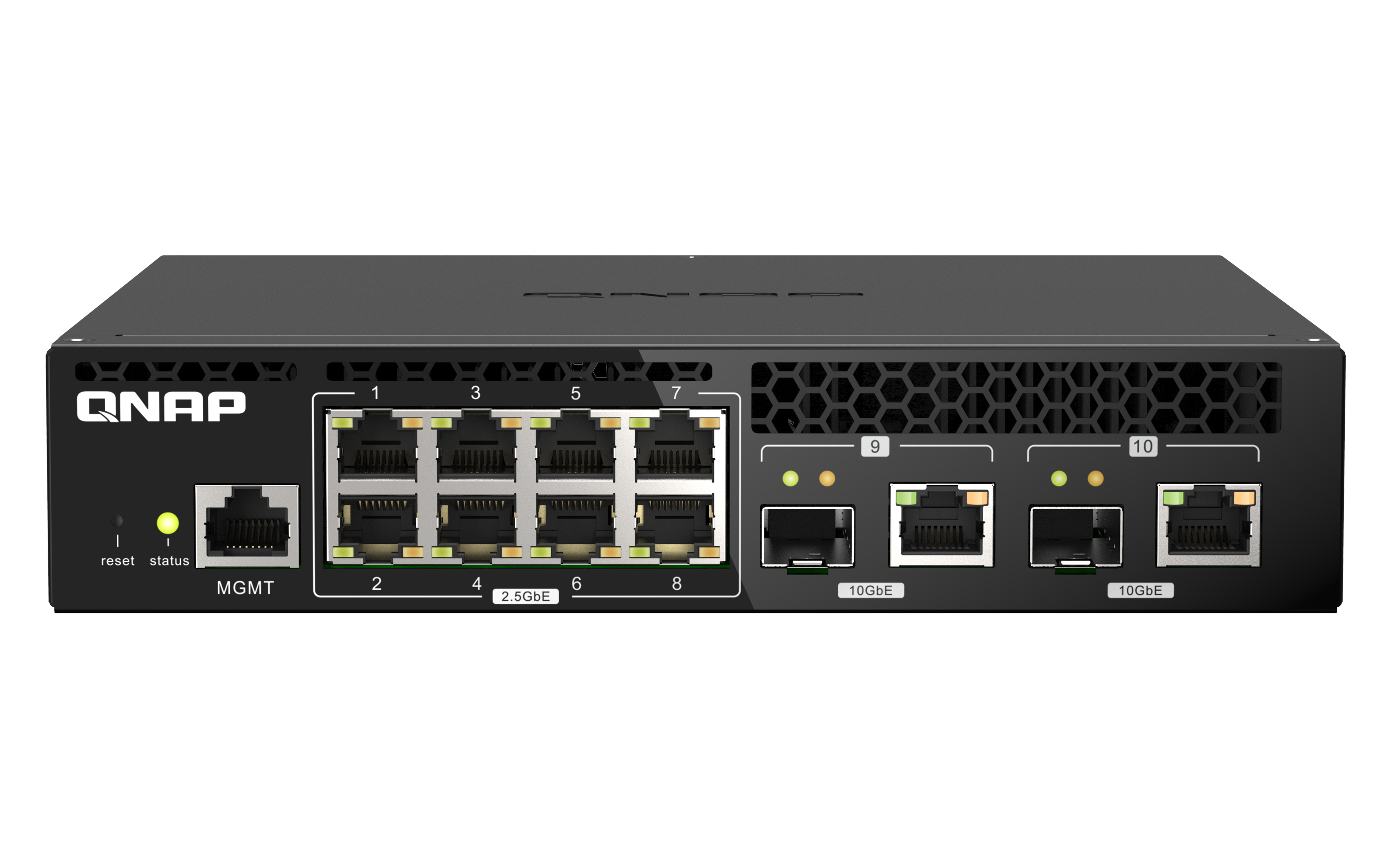 QNAP QSW-M2108R-2C nätverksswitchar hanterad L2 2.5G Ethernet (100/1000/2500) Strömförsörjning via Ethernet (PoE) stöd Svart