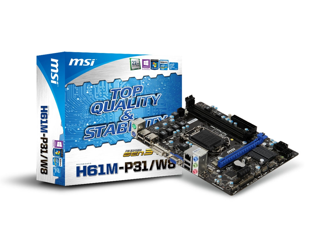 MSI H61M-P31/W8 motherboard Intel® H61 LGA 1155 (Socket H2) micro ATX – image 1