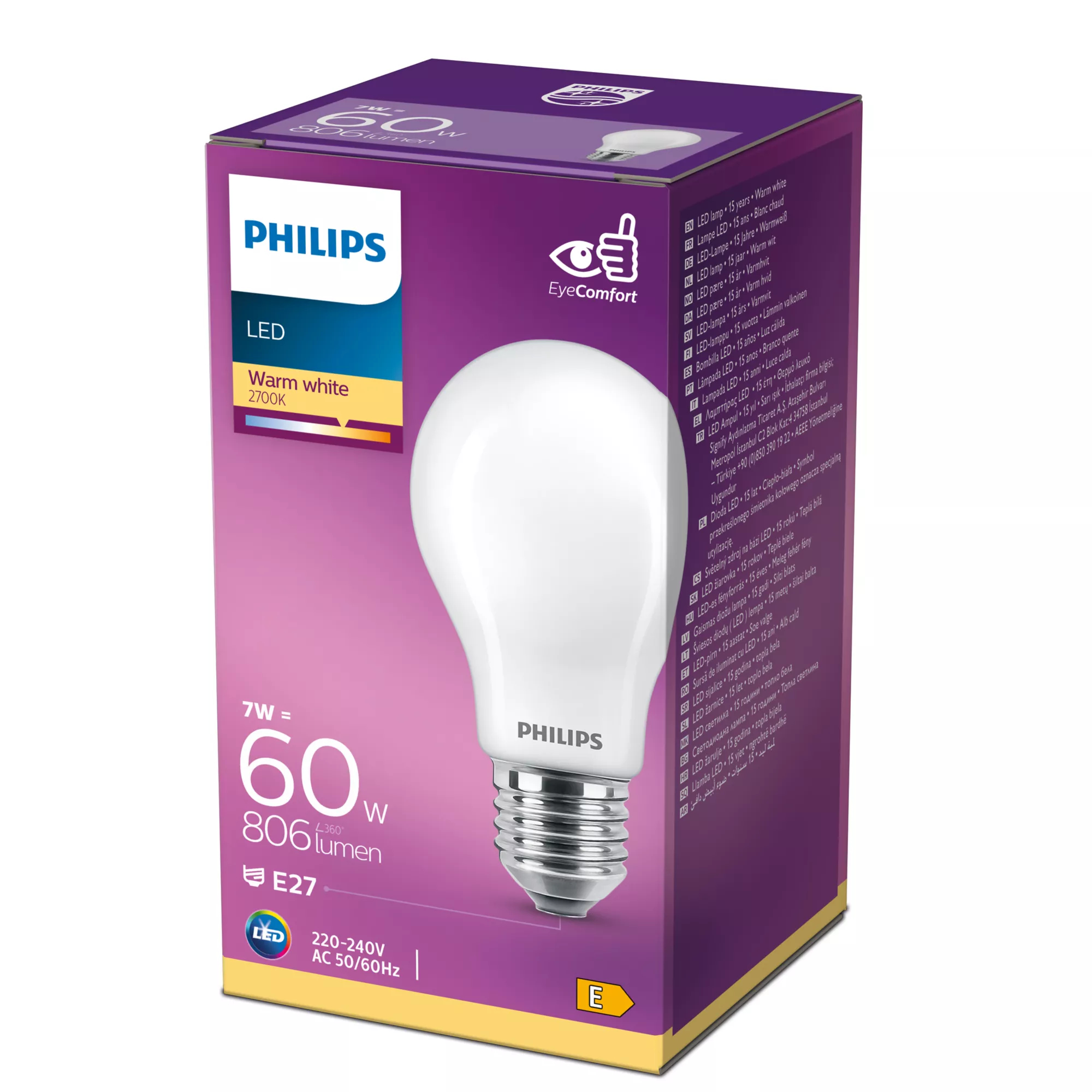 Resim Philips 8718696472187 Küre Ampul, E27, 7W, 806lm, 2700K Sıcak Beyaz, Buzlu