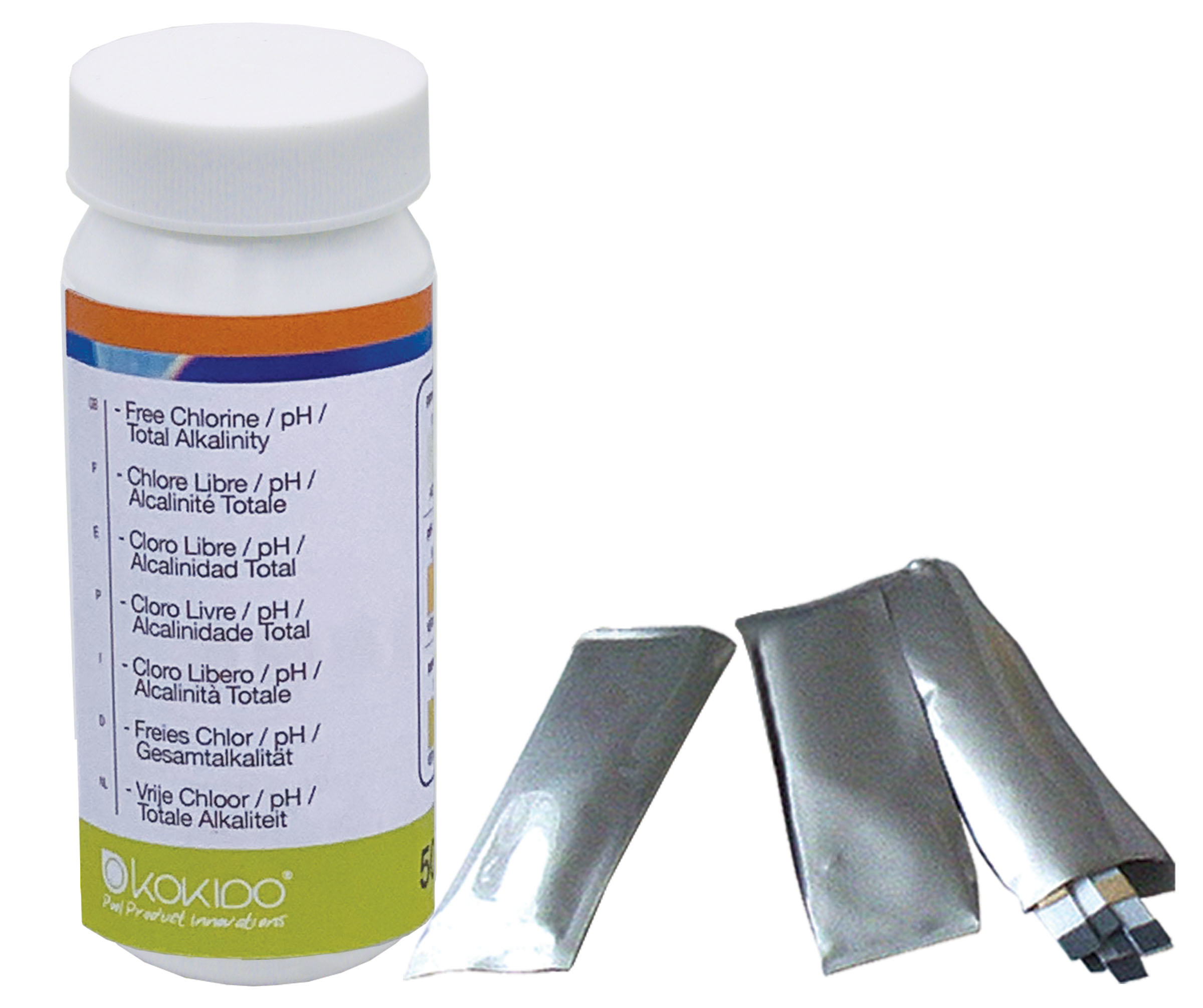 شرائط اختبار ماء Kokido 3-Way (كلور حر، pH، قلوية) - 50 اختبار