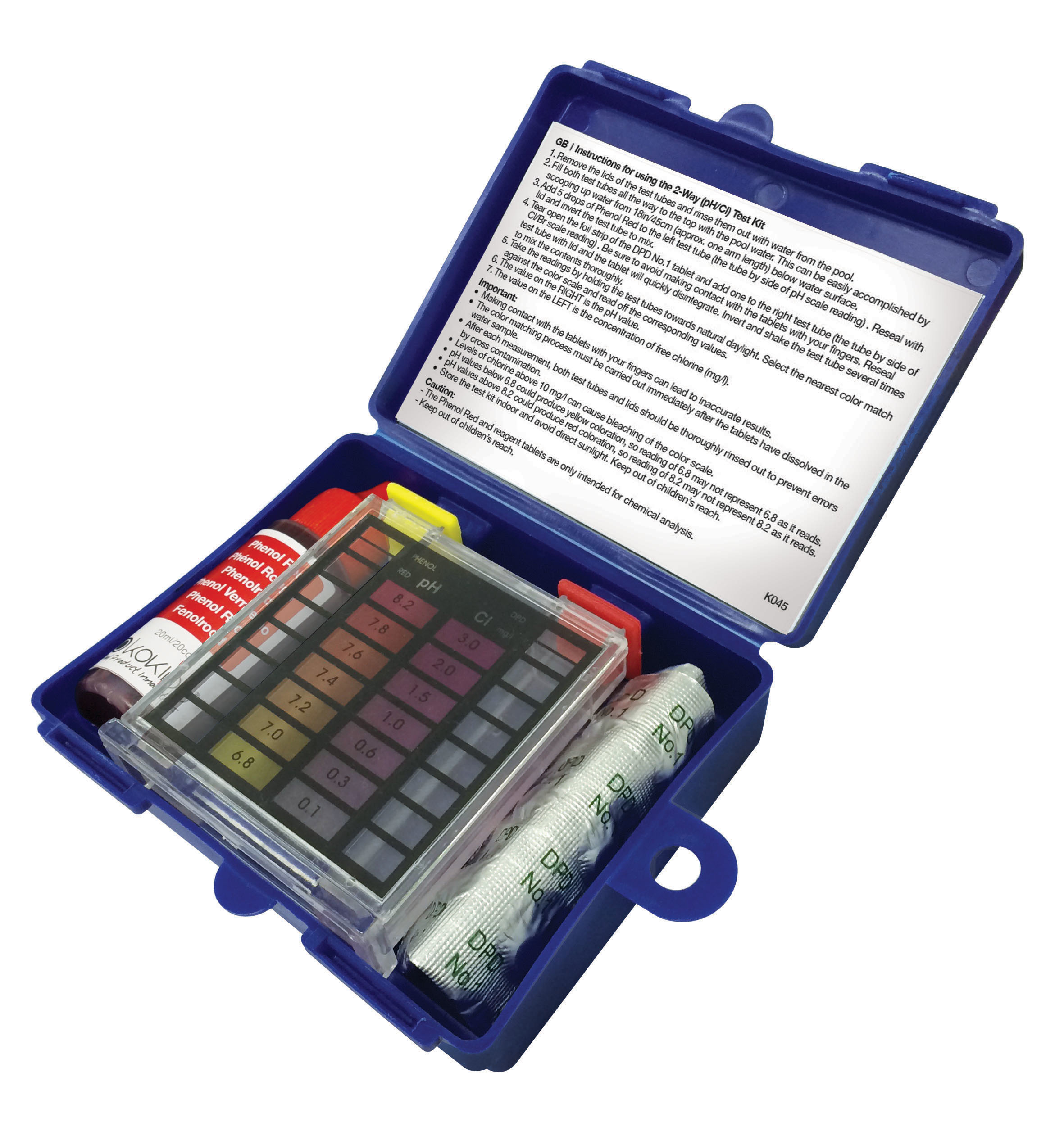 كي كويدو 2-way pH/Cl Test Kit مع أقراص Phenol Red و DPD