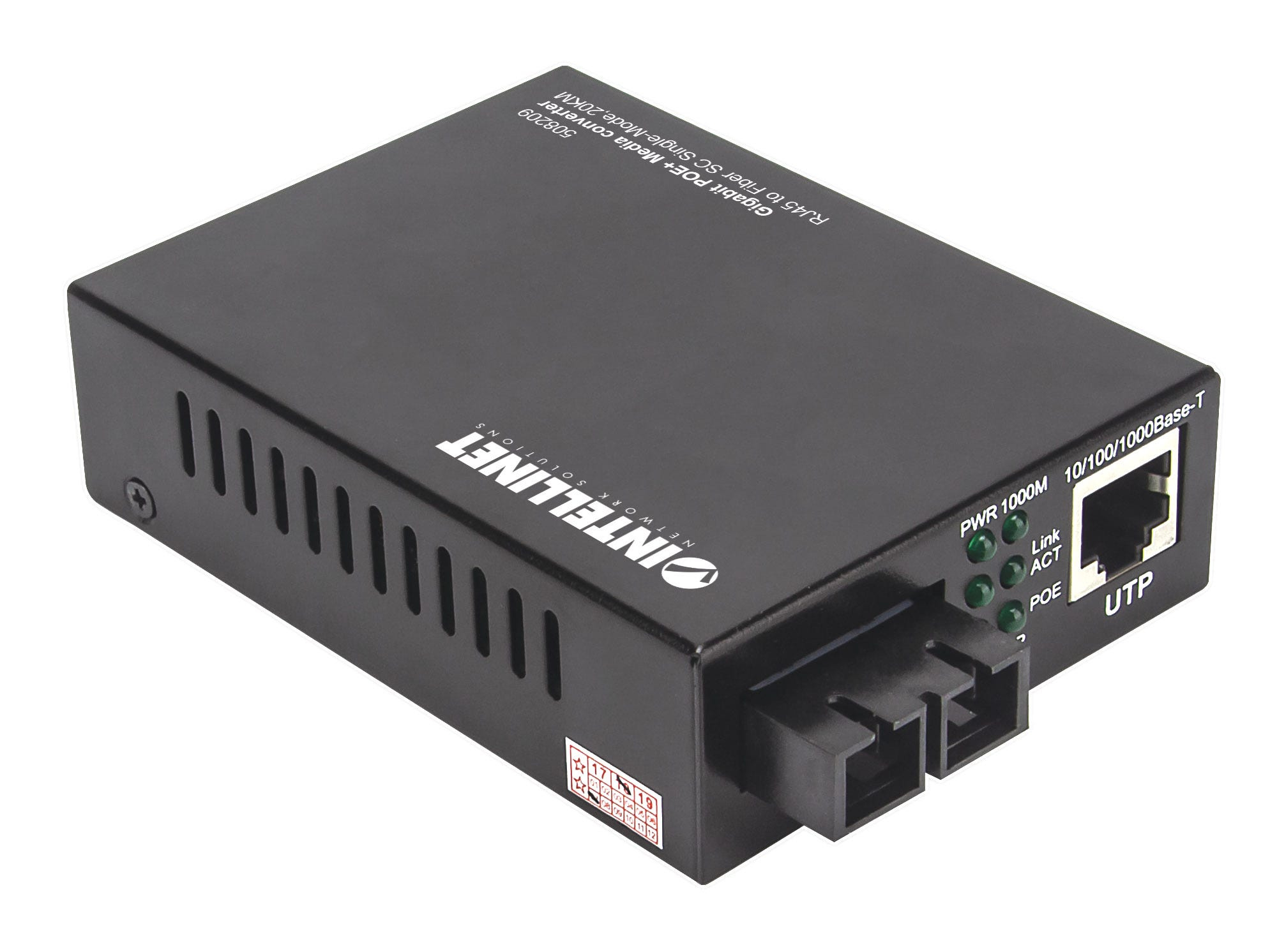 Intellinet Gigabit PoE+ Media Converter, 1000Base-T RJ45 Port to 1000Base-LX (SC) Single-Mode, 20 km (12.4 mi.), PoE+ Injector – image 2