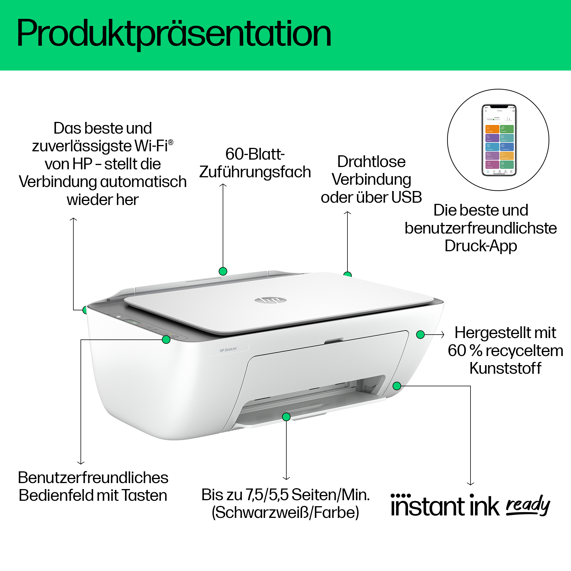 DeskJet 2820e Wireless All-in-One Farbe Drucker, Kopierer, Scanner