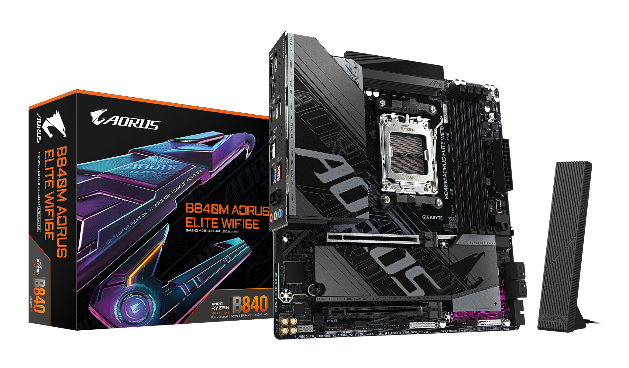 GIGABYTE B840M AORUS ELITE WIFI6E Scheda Madre – CPU AMD Ryzen 9000, VRM a 10+2+2 fasi, fino a 8200 MHz DDR5 (O.C.), 2 x M.2