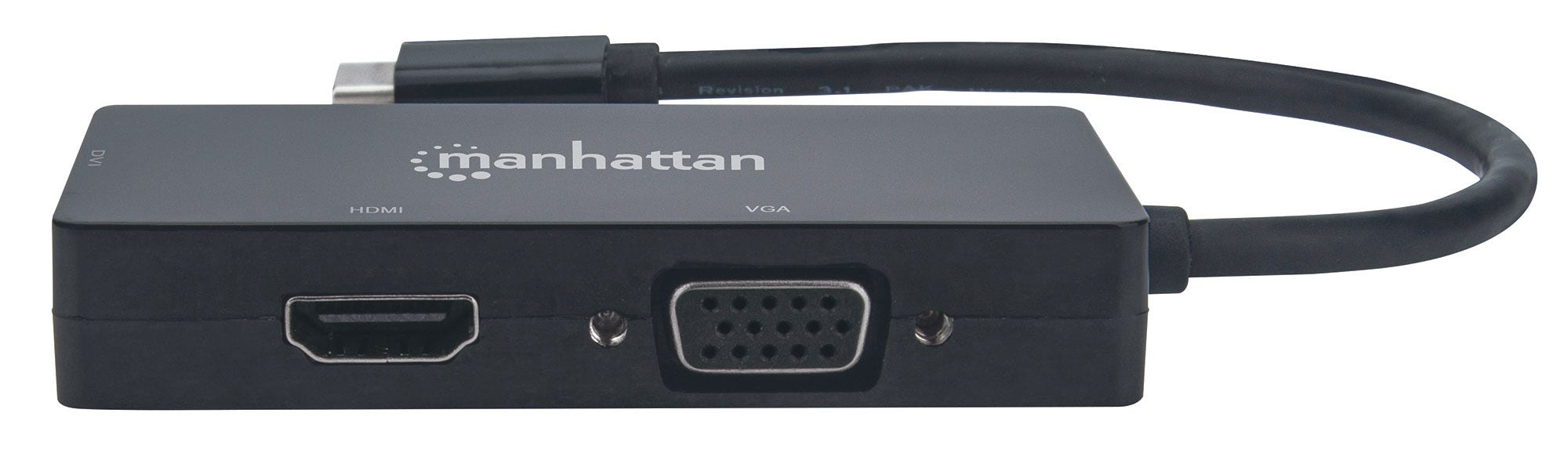 Manhattan USB-C Dock/Hub, Ports (x3): DVI-I, HDMI and VGA Ports, Note: Only One Port can be used at a time, External Power Supply Not Needed, Universal for all – image 4