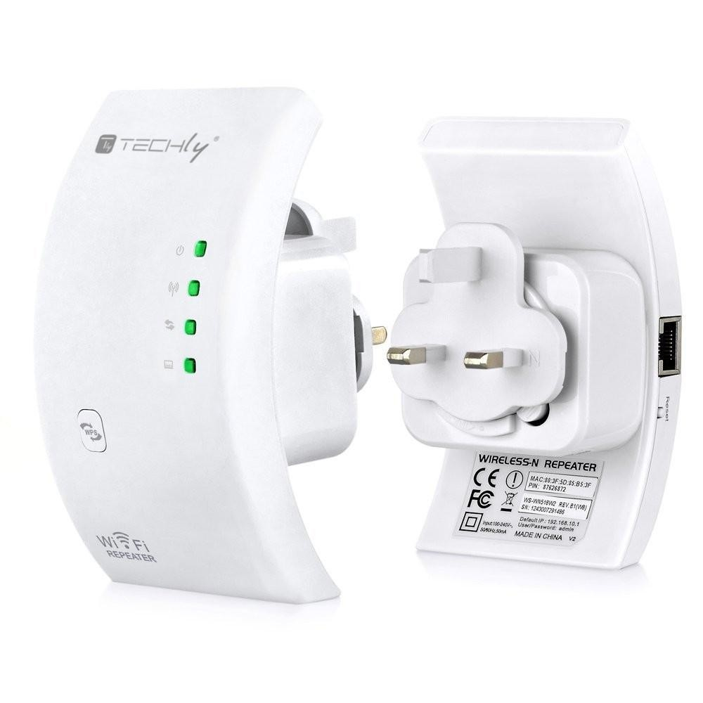 Techly 300N Wireless Repeater (Range Extender) with WPS, UK plug I-WL-REPEATER/UK