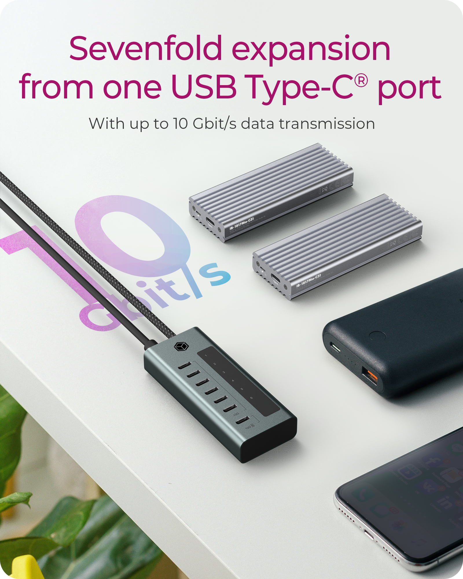 ICY BOX IB-HUB1457-C31 USB 3.2 Gen 1 (3.1 Gen 1) Type-C 10000 Mbit/s Blue, Grey – image 2