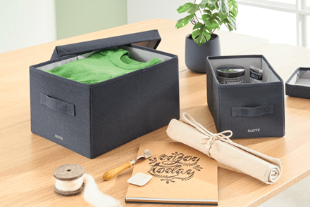 Leitz Aufbewahrungsbox aus Stoff mit Deckel mittel Samtgrau 2er-Pack – Foto 3 von 6
