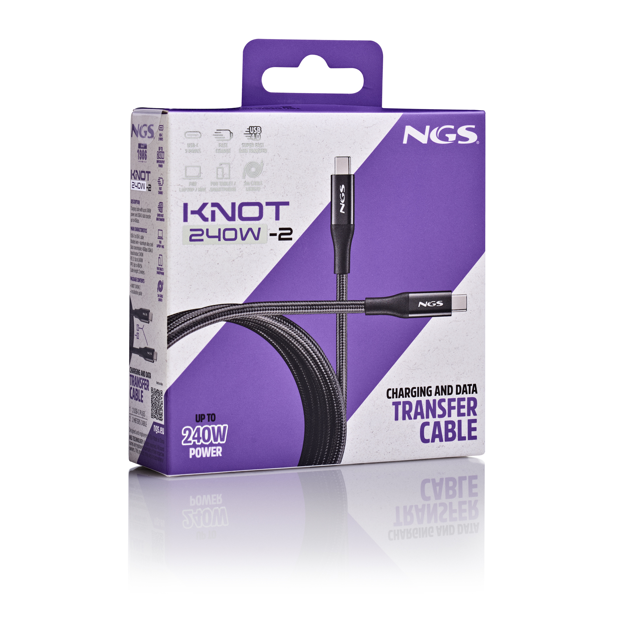 Resim NGS KNOT 240W-2 USB-C - USB-C Kablo, 2m, Siyah
