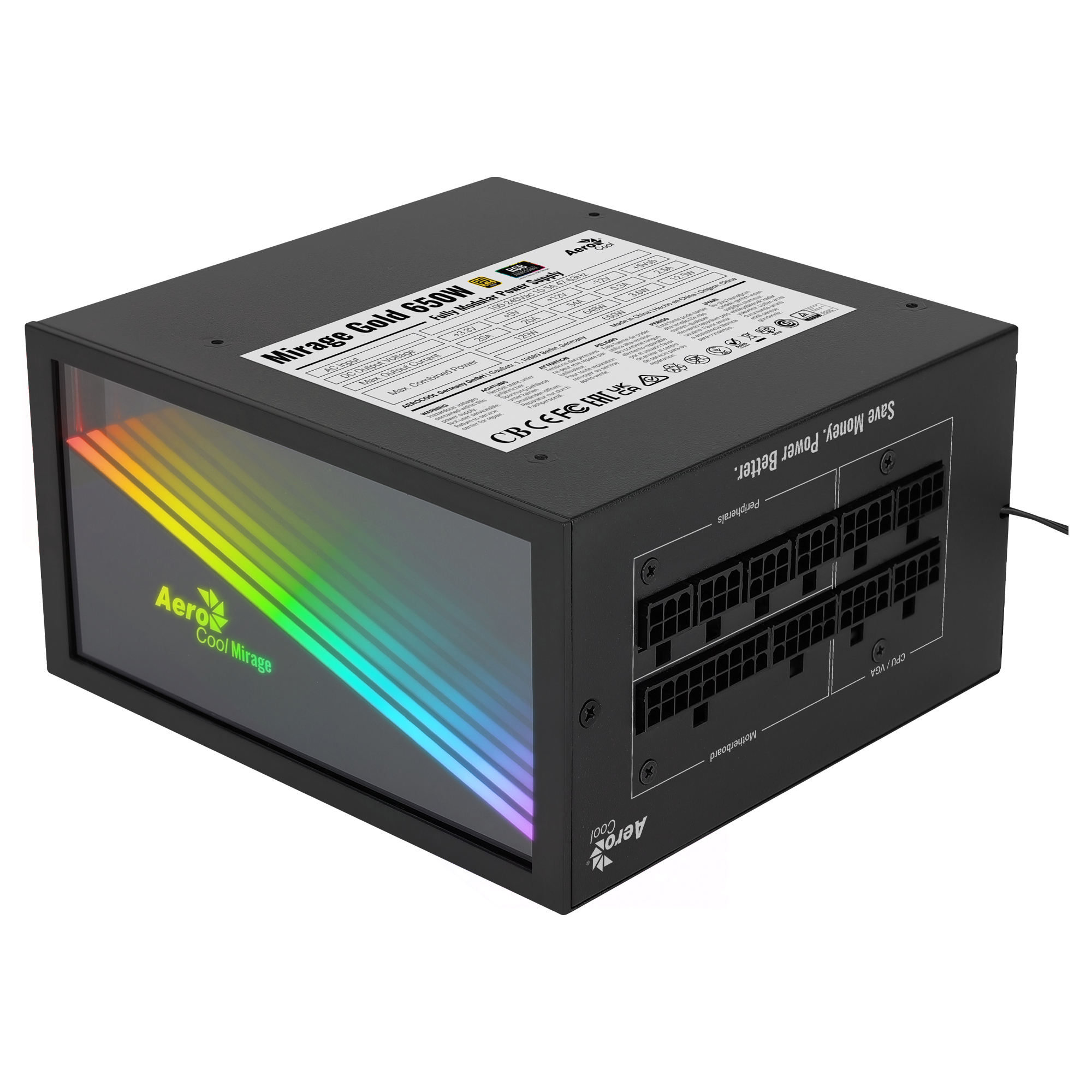 Aerocool MIRAGEGOLD 650W RGB 80 Plus Gold Modular PC Power Supply Japanese Capacitors – image 1