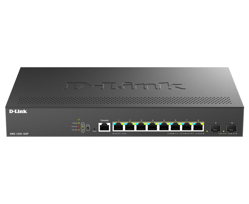 D-Link DMS-1250-10SP Gestito 2.5G Ethernet (100/1000/2500) Supporto Power over Ethernet (PoE) Nero