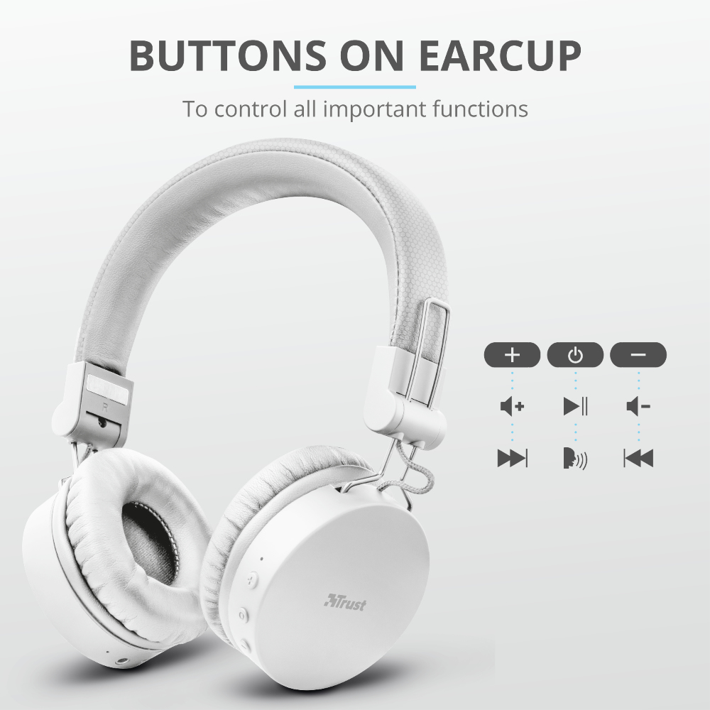 Trust 23909 headphones/headset Wired & Wireless Head-band Music Micro-USB Bluetooth White – image 5