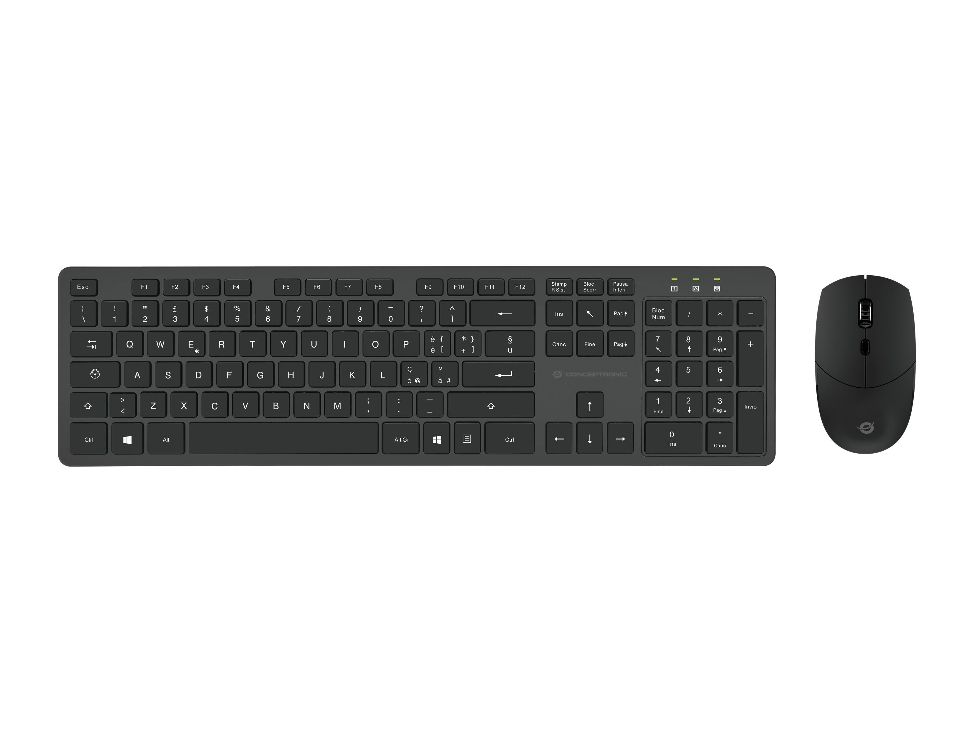 TASTIERA+MOUSE WIRELESS BK 1600 DPI 105 TASTI