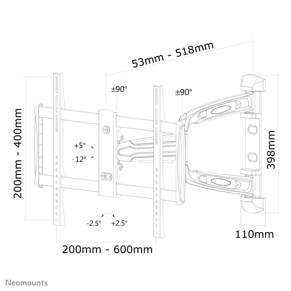 Neomounts LED-W700SILVER TV mount wall 32-60" - full motion – image 9
