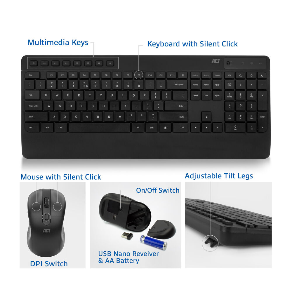 ACT Wireless keyboard and mouse bundle (Qwerty), silent click, eco-friendly, made from recycled materials – image 7