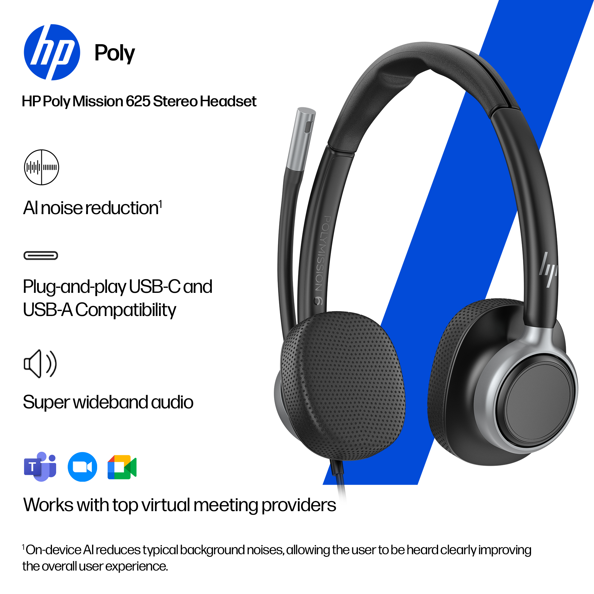 HP Poly Mission 625 Stereo USB Wired Headset TAA – image 5