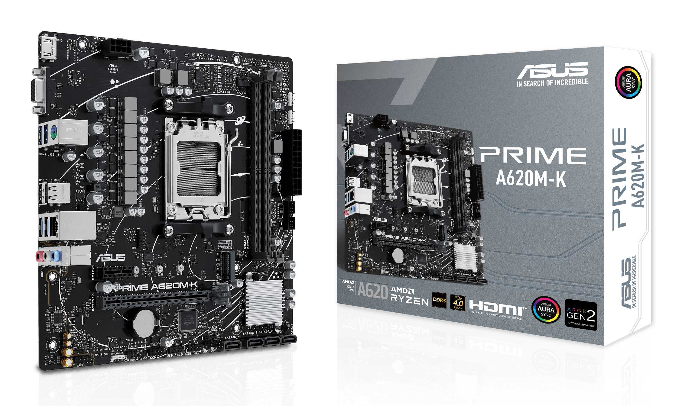 Tarjeta Madre ASUS PRIME A620M-K - Socket AM5 - 2x DDR5 - 4800/6200(OC)/7200+(OC)MHz - HDMI - VGA - USB 2.0/3.2 - Micro ATX - PRIME A620M-K