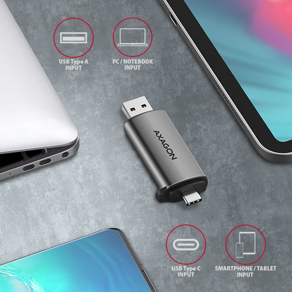 Axagon CRE-SAC SuperSpeed USB-C+USB-A card reader 5 Gbps – image 5