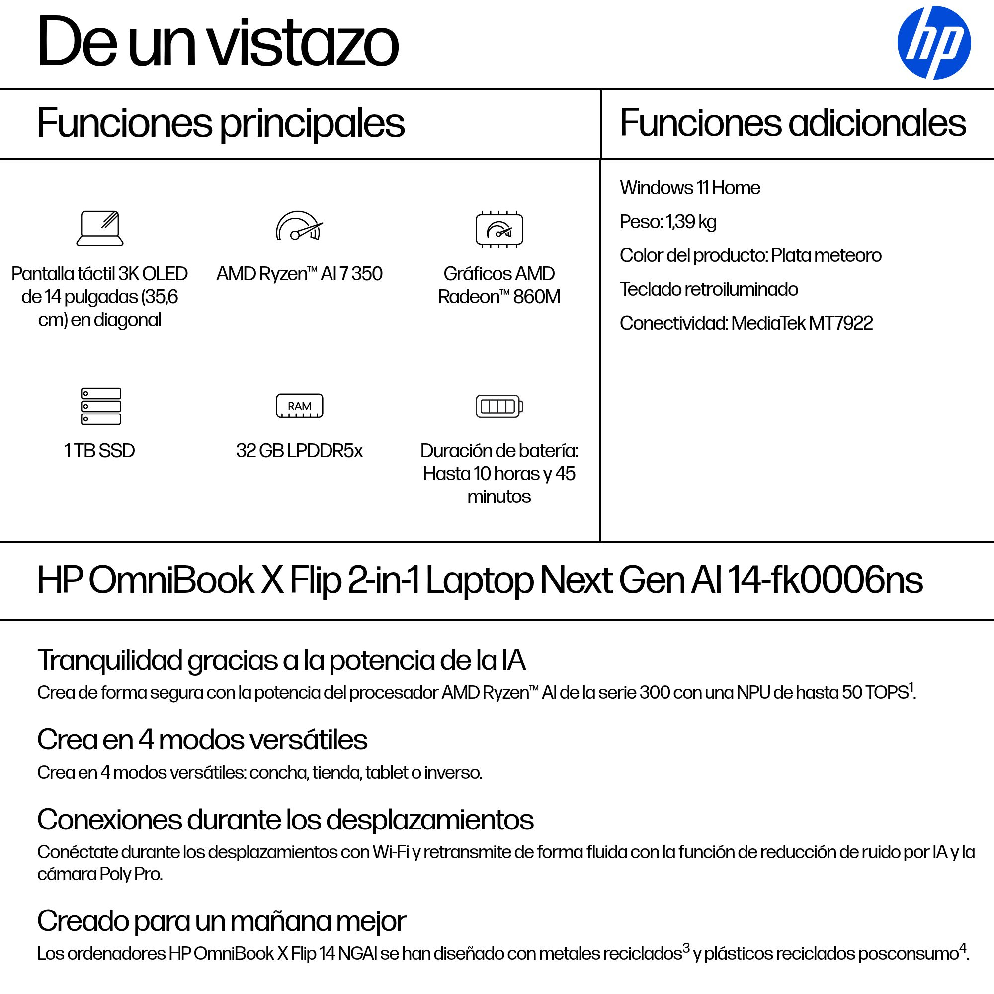 Portátil táctil convertible HP Omnibook X 14-fk0006ns con 3 años de garantía - Con Inteligencia Artificial - imagen 5