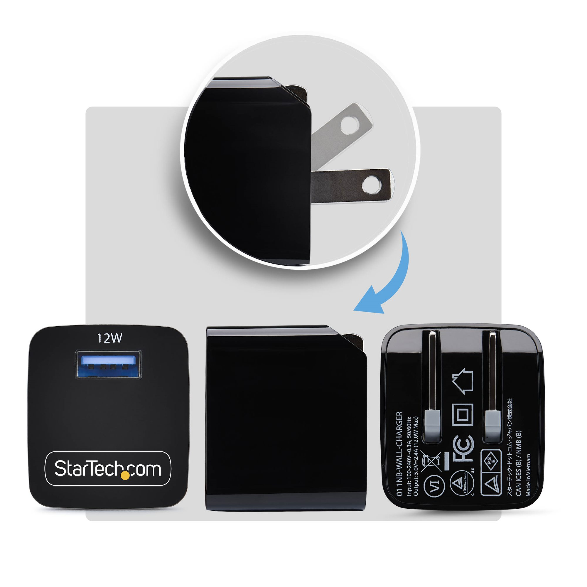 StarTech.com 12W One-Port USB-A Wall Charger, 1x USB-A, iPhone Pro/17/16, iPad, Samsung Galaxy, Portable USB Charger, USB Type A Wall Charger, Black – image 4